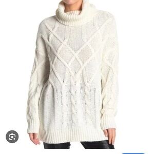 FAVLUX Cream Cable Knit Oversized Turtleneck Sweater
